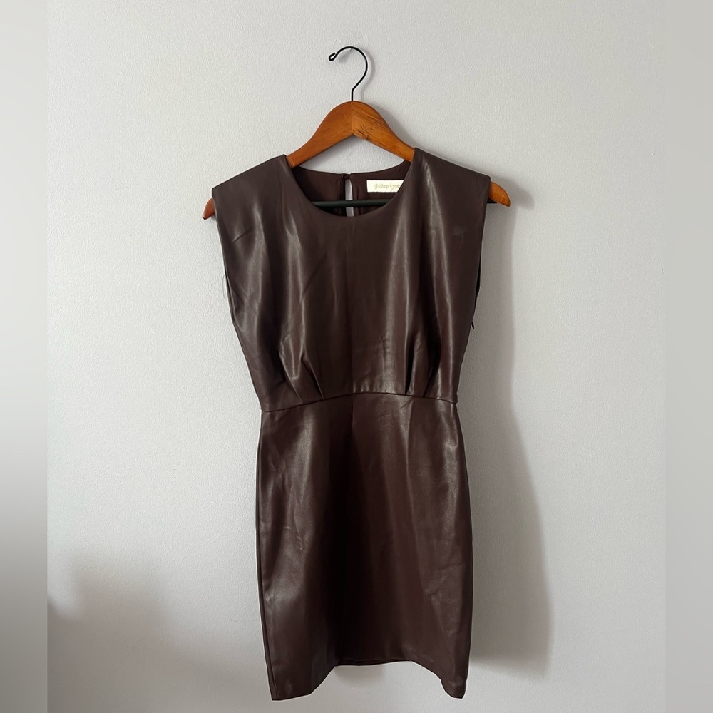 Anthropologie Brown Faux Leather Mini Dress